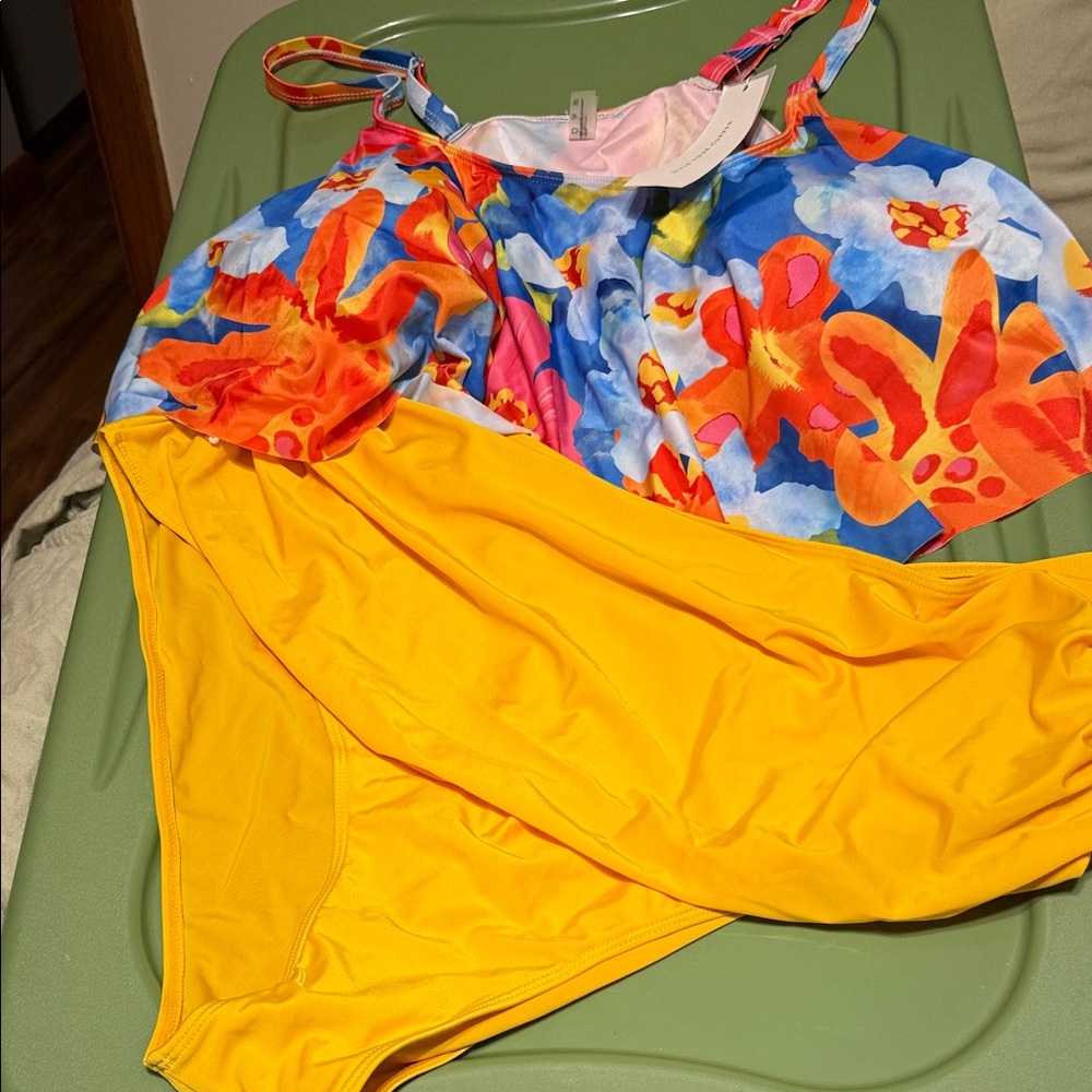 Floral Multicolor Swimsuit with Yellow Bottom